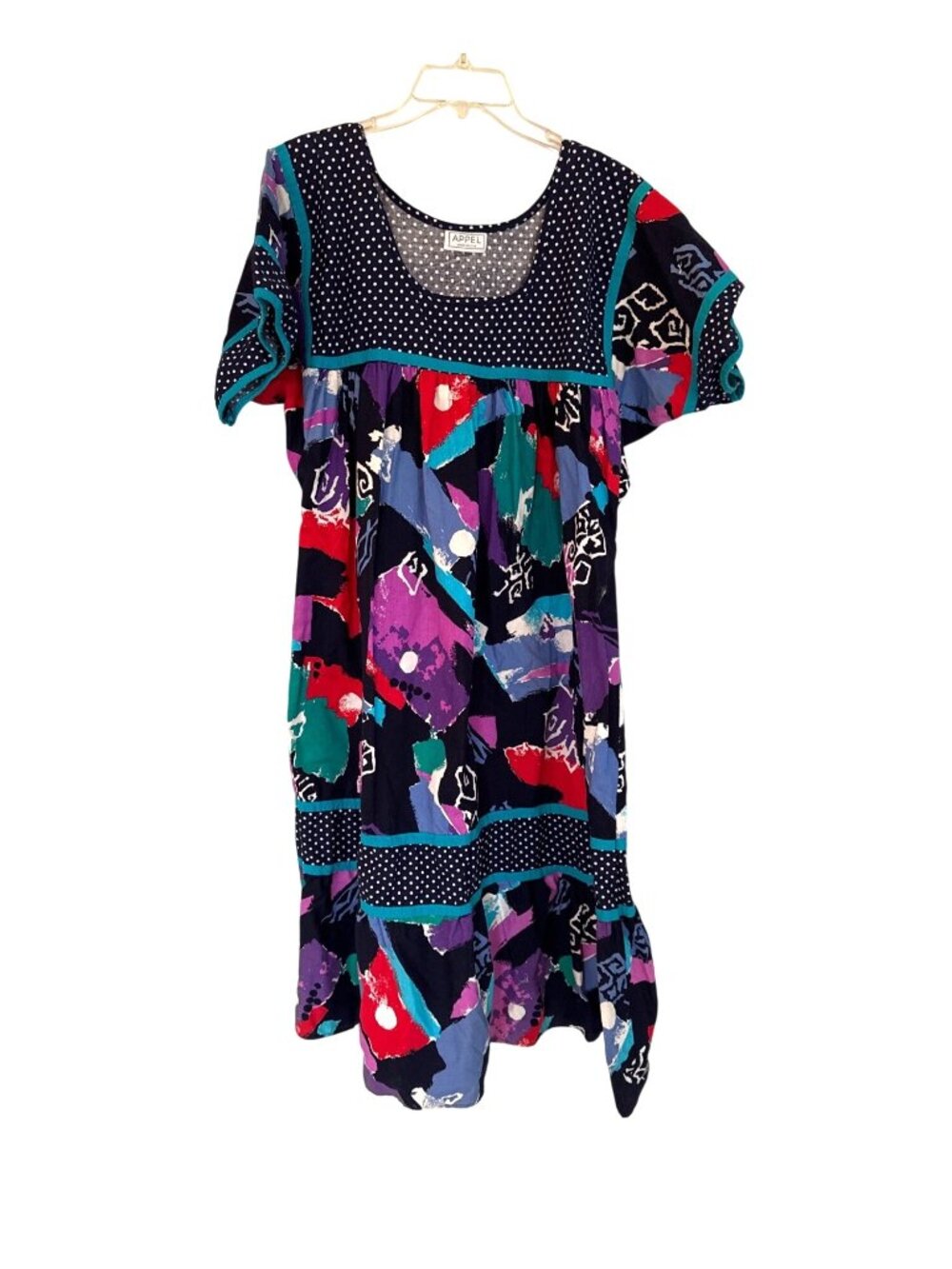 Vintage Appel Muumuu Kaftan Pocket Colorful Summer Boho Beach USA Mumu One Size